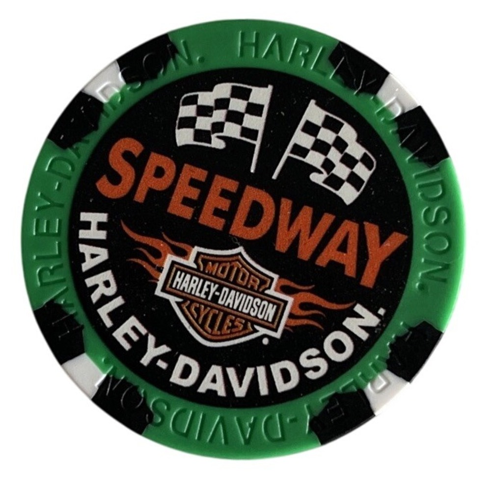 HARLEY DAVIDSON SPEEDWAY CONCORD NORTH CAROLINA DEALER CASINO POKER CHIP GREEN